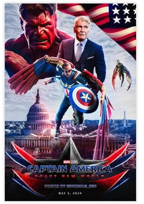 bshyrjc Filmposter, Motiv: Captain America, Brave New World, Leinwandposter, Wandkunst, Dekordruck, Bild Gemälde für Wohnzimmer, Schlafzimmer, Dekoration, 20 x 30 cm