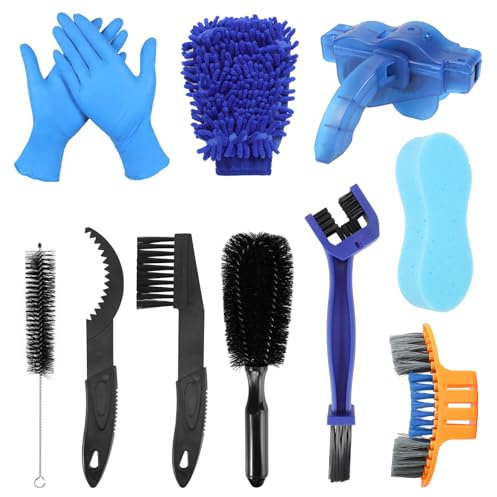 Oumers Bicycle Clean Brush Kit, 10pcs Motorcycle Bike Chain Cleaning Tools Bike Cleaning Kits Bicycle Cleaner Brushes Tool Kit for Chain/Crank/Tire/Sprocket