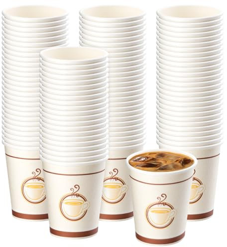 NONMON 100 x 8oz Disposable Coffee Cups, Paper Cups Takeaway Cofffee Cups Insulated Ideal for Cold Drinks and Hot Drinks Coffee Tea Home Party, White