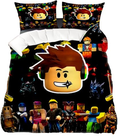 Kanfyyl Roblx Boys Single Duvet Cover Set, Roblx Bedding, Single Bedding Set for Boys, Polyester Cotton Suitable for Children, Teenagers