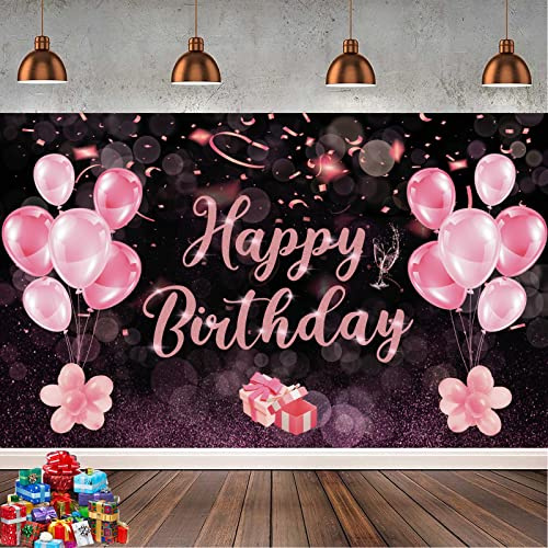Geburtstag Banner Rosa, Happy Birthday Banner 180 x 110cm, Happy Birthday Hintergrund Banner, Große Geburtstag Banners Zeichen Poster für Frauen Männer Party Deko
