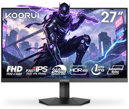 KOORUI 27 Pollici Gaming Monitor 240Hz GTG 1ms Fast IPS HDR 400, G2711X | Full HD 1920 x 1080P, Adaptive Sync, DCI-P3 90%, SRGB 99%, 350cd/m², HDMI 2.0, DisplayPort 1.4, VESA 75x75 mm