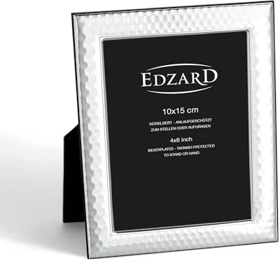 EDZARD Bilderrahmen Casalini (Foto 10x15 cm) versilbert anlaufgeschützt | Silberrahmen für Fotos 10x15 cm, Fotorahmen mit MIRO-SILVER® Versilberung aus Feinsilber 999/000, Holzrücken, Made in Italy