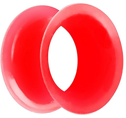 Piersando Flesh Tunnel Ohr Plug Piercing Ohrpiercing Double Flared Flexibel Silikon Dünner Rand 16mm Rot