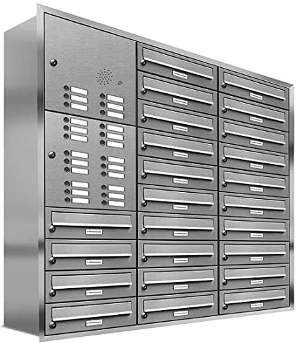 AL Briefkastensysteme, 24er Unterputzbriefkasten, Briefkasten mit Klingel, 24 Fach, Briefkastenanlage modern, rostfrei Edelstahl Postkasten