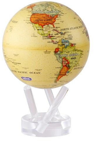MOVA Globus, Politische Karte Gelb 4.5 mit Sockel, solarbetriebener drehbarer Globus, einzigartiges Geschenk und Heim- oder Schreibtischdekoration für Männer, Frauen, Kinder