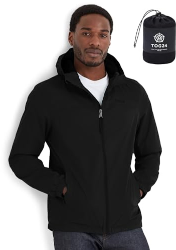 TOG24 Craven Herren Regenjacke Wasserdichte Atmungsaktiv Outdoorjacke Leichte Windjacke Faltbare Regenjacke Für Fahrrad Wandern Lauf Schwarz 6XL