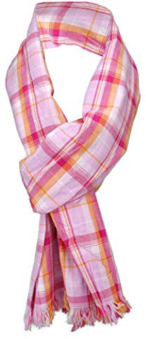 TigerTie Schal in pink rosa orange rot weiß kariert mit kleinen Fransen - Gr. 180 x 50 cm