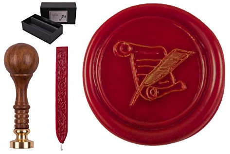 Siegelstempel Set Sigillum Gravur Symbol Schreibfeder, 1 Stange Siegelwachs