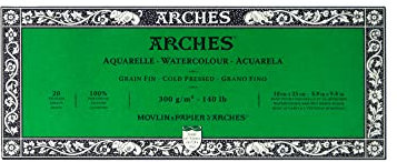 Arches 1795056 Aquarellpapier im Block (10 x 25 cm, 4-seitig geleimt, 300g/m² Feinkorn) 20 Blatt naturweiß