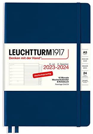 LEUCHTTURM1917 367683 Wochenkalender & Notizbuch Medium (A5) 2024, 18 Monate, Marine, Deutsch
