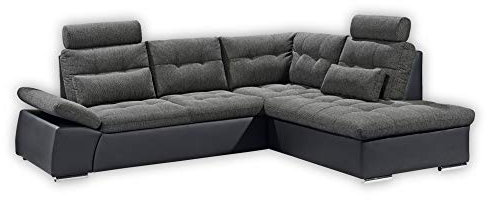 Stella Trading JAKARTA Ecksofa mit Schlaffunktion und Stoffbezug, Schwarz / Lava - Ausziehbares Schlafsofa mit steckbaren Kopfstützen & Kissen - 260 x 103 x 219 cm (B/H/T) Rechts