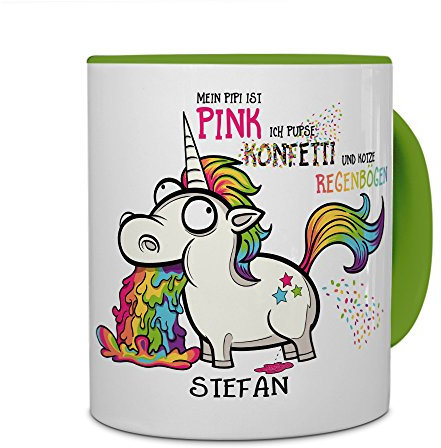 printplanet® Tasse mit Namen Stefan - Motiv Einhorn - Namenstasse, Kaffeebecher, Mug, Becher, Kaffeetasse - Farbe Grün
