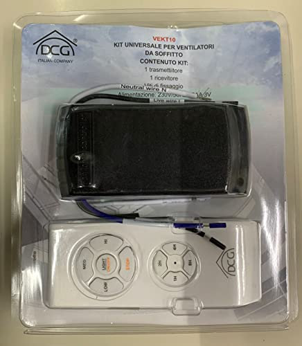 TELECOMANDO UNIVERSALE per tutti i VENTILATORI da SOFFITTO (Ricevitore + Trasmettitore + Viti di Fissaggio) Funzioni: 3 velocità, luce, timer 1h - 2h - 4h