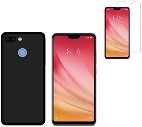TD24H Funda para Xiaomi MI 8 Lite (6.26) Negra TPU Silicona + Protector Pantalla 9H