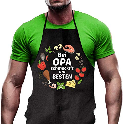 Shirtoo Kochschürze Bei Opa schmeckts am Besten - Lustiges Geschenk für Männer und Hobbyköche zum Geburtstag oder zu Weihnachten
