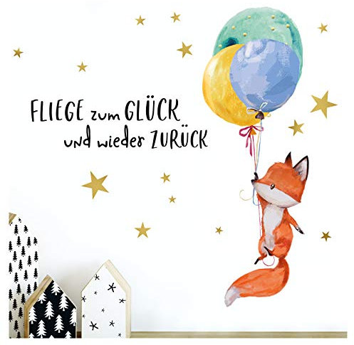 Little Deco Kinderzimmer Wandtattoo Fuchs & Spruch Fliege zum Glück I 87 x 50 cm (BxH) I Luftballons Wandbilder Deko Babyzimmer Junge Wandsticker Kinder DL206-1