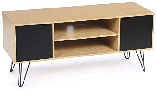 IDMarket - Meuble TV 113 cm Vintage Noemi Pied épingle Bois Portes Noires