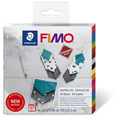 STAEDTLER FIMO Leather-Effect Set „Bohemian Schmuck“ mit Anleitung und Zubehör, ofenhärtende Modelliermasse für kreative Objekte im Leder-Look, lederähnliche Optik und Haptik, 8015 DIY1
