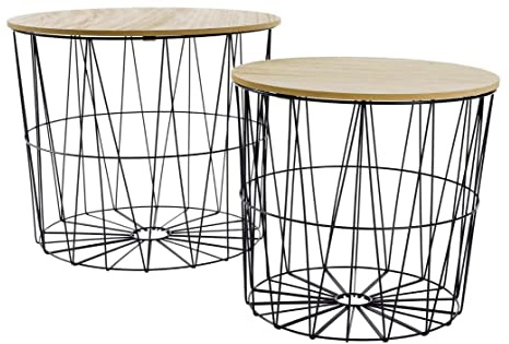 MyFlair Aufbewahrungskörbe 2er Set Max 46 x 41 x 40 cm schwarz rund mit Holzdeckel