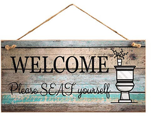 Yankario Funny Wall Décor Sign for Bathroom, Farmhouse Rustic Bathroom Wall Art Pictures Decoration, 12×6 Please Seat Yourself Wood Plaque
