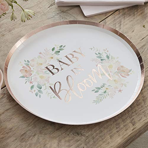 Ginger Ray- Bloom' Lot de 8 Assiettes en Papier, Shower Rose Gold Foiled 'Baby in