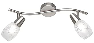 2-flammiger Deckenstrahler Breite 39cm mit Glasschirmen weiß