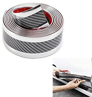 BoYeeBo Universal Carbon Fibre Car Door Entry Guards Protector, Flexible Self-Adhesive Sill Sticker for SUV Truck Door Entry Guards (5×250cm / 2×98.4(W×L), Silver)