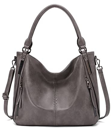 FANDARE Grand Sac a Main Sacoche Femme Sacs Portés Epaule Cuir PU Étanche pour Achats Fête École Voyage Messenger Bags Gris B