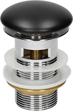 ML-Design Piletta Set di Scarico Lavabo con Troppopieno Universale Lavandino Tappo in Ceramica Nero Opaco e Acciaio Inossidabile 1 1/4 di Pollice Valvola Pop UP Guarnizione Lavamani Accessori Bagno
