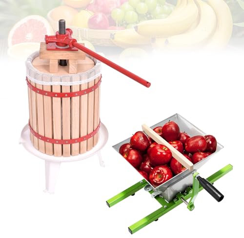 YRHome 18L Obstpresse + 7L Obstmühle Saftpresse Entsafter Fruchtpresse Manuell Maischemühle Traubenmühle Weinpresse Maischepresse Beerenmühle Apfelpresse mit Pressnetz für Fruchtsäfte Beeren