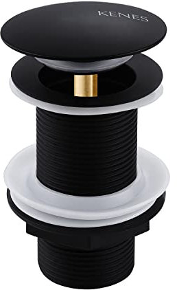 KENES Black Pop up Basin Waste Matte Black Pop Up Sink Plug Slotted Pop Up Click Clack Sprung Plug Without Overflow for Bathroom Sink