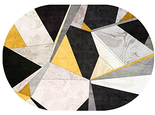 Rururug Designer Teppich Oval Kurzflor Orientteppich Klassisch Gemustert Ornamente für Wohnzimmer Schlafzimmer Kinderzimmer,Gold schwarz grau geometrisch,Oval 200 x 230 cm