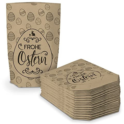 itenga 40 Stück Bedruckte Ostertüten zum Befüllen braun 17 x 26 cm Motiv Ostereier Geschenktüte Ostern Osternest