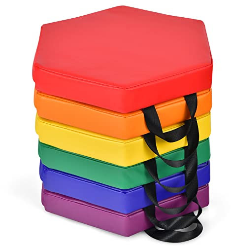 GOPLUS 6er Set Bodenkissen, Sitzkissen mit Ergonomischem Griff, Perlbaumwolle, PU-Oberfläche, Stapelbar, Abdeckung mit Reißverschluss, Stuhlkissen für Kindergarten, Einkaufszentrum & Zuhause (Bunt)