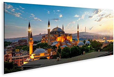 islandburner Bild auf Leinwand Blick Ayasofya Museum Stadtbild Istanbul Sonnenaufgang Türkei 120x 40cm - Wandbild Poster Kunstdruck Bilder