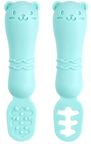 Vicloon Cuillère en Silicone pour Bébé,2PCS Cuillères Bébé Apprentissage Ustensile d'apprentissage Adapté à Dentition Première Étape Recommandé par Les Experts Sevrage