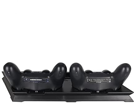 Fan Cooler Vertical Stand Dual Charging Station,Stand Cooling Fan Station Charging Dock For PS4 Pro,Console Stand Base (Black)