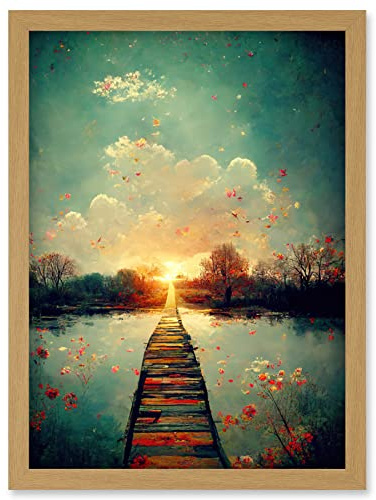 Doppelganger33 LTD Path Into The Light Calm Landscape Oil Painting Artwork Framed Wall Art Print A4