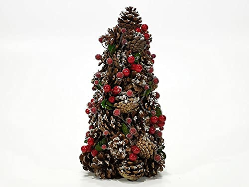 Nataluna Albero Artificiale 35 cm con Bacche Rosse e Pigne Innevate