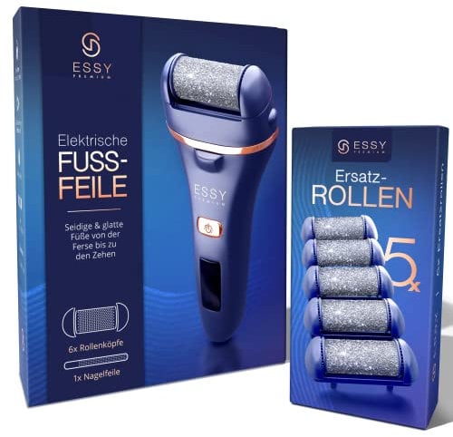 Essy Hornhautentferner Elektrisch Testsieger Hornhaut Entfernen Fuß Elektrische Hornhautentfernung Hornhautraspel Fußpflegegerät Pediküre Set Elektronisch Fußpflege Hornhautfeile mit 5 Ersatzrollen