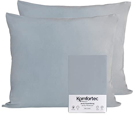 Komfortec 100% Baumwolle Kissenbezüge 2er Set 60x70 cm, Superweicher Premium Jersey Kopfkissenbezug 150 g/m², Kissenhülle, Grau