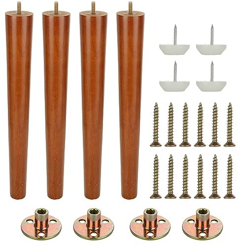 VIDETOL 40cm Wooden Furniture Legs, Sofa Legs Set of 4, Sofa Replacement Feet with Mounting Plate & Screws for Cabinet, Bed, Chair, Sofa, Dresser Table and TV Stand