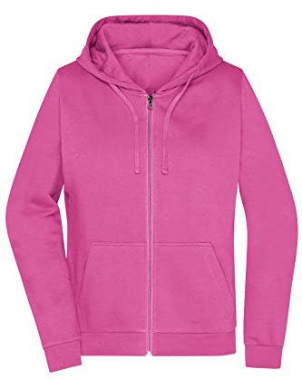 James & Nicholson Damen Basic Kapuzen-Sweatjacke - Leicht taillierte Sweatjacke mit Kapuze | Farbe: pink | Grösse: 3XL