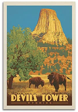 Devils Tower Vintage-Poster, dekoratives Gemälde, Leinwand, Wandposter und Kunstbild, modernes Familien-Schlafzimmer, Dekoration, Poster, 20 x 30 cm