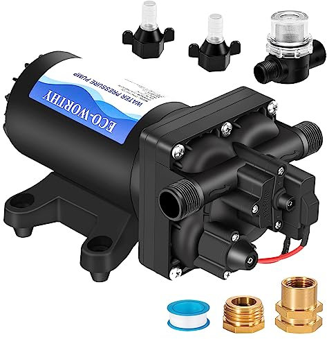 ECO-WORTHY RV Fresh 12V Water Pump with Pressure Switch 5.5GPM 70PSI, 12 Volt Water Transfer Pressure Pump, Washdown Sprayer Diaphragm Pumps for Boats Camper Travel Trailer Marine
