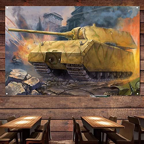 Pz.Kpfw.VIII Maus V2 German Super Heavy Tank, WWII Banner & Flag War Art Poster, Heavy Armor Weapons and Tanks Wandbilder für Militärbegeisterte und Sammler