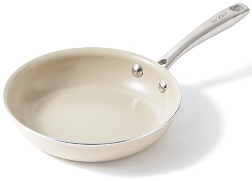 Poêle à induction - 20 cm - Revêtement anti-adhésif - Revêtement céramique - Poêle anti-adhésive avec poignée en acier inoxydable - Sans PTFE - Sans PFOA - Passe au four et au lave-vaisselle