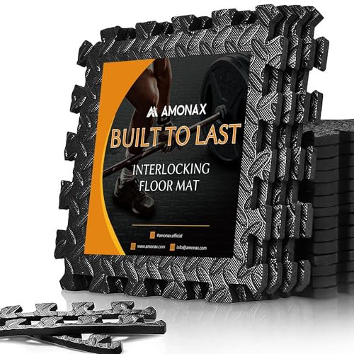 Amonax Exercise Interlocking Floor Mats, Eva Foam Mats, Puzzle Kids Play Floor Mats for Swimming Pool, Garage Floor Tiles Fitness Exercise Equipment Mat Workout Mats (Black I 12 Tiles (48 Sq Ft))