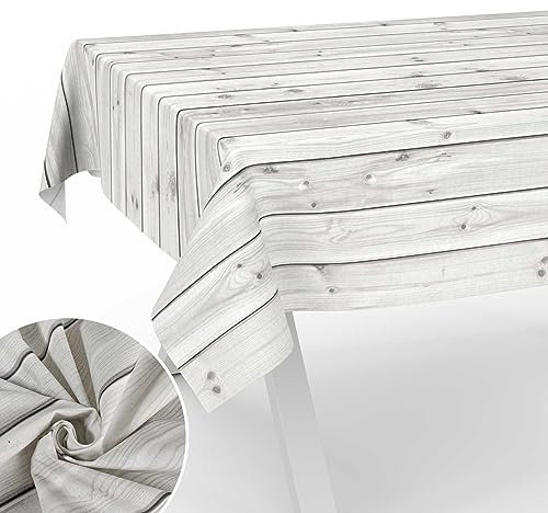 Stoff Tischdecke Tischwäsche Textil Tischtuch Baumwolle Polyester Gewebe abwaschbar pflegeleicht, in rund oval eckig Holz Grau 200x140cm Schnittkante